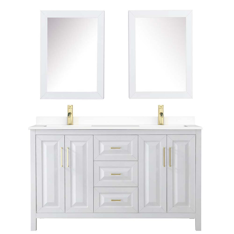 Daria 60 Inch Double Bathroom Vanity in White - Brushed Gold Trim - 63