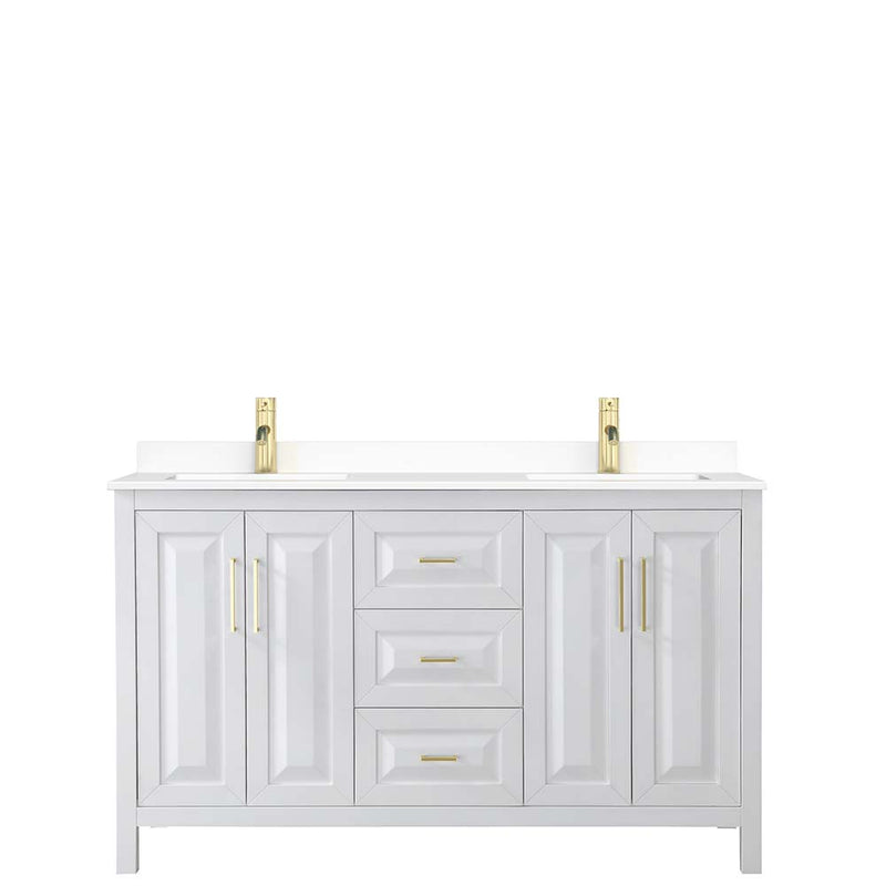 Daria 60 Inch Double Bathroom Vanity in White - Brushed Gold Trim - 49