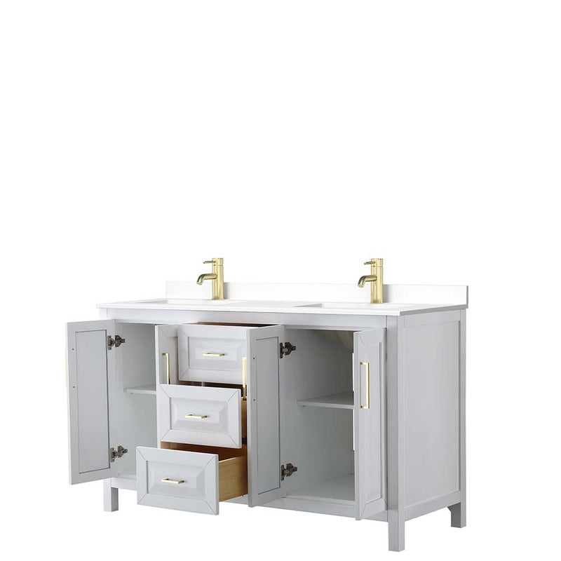 Daria 60 Inch Double Bathroom Vanity in White - Brushed Gold Trim - 48