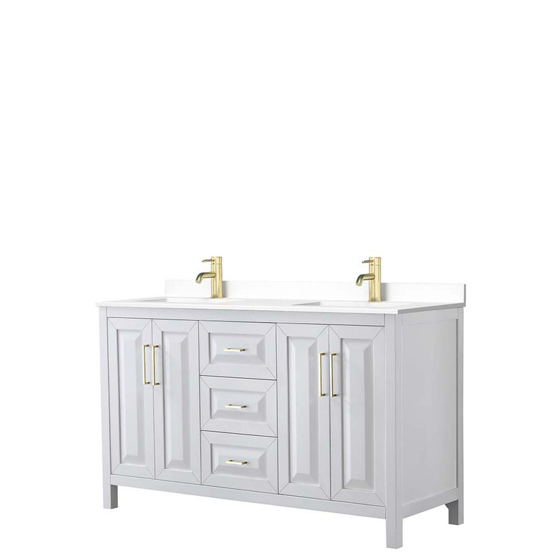 Daria 60 Inch Double Bathroom Vanity in White - Brushed Gold Trim - 47