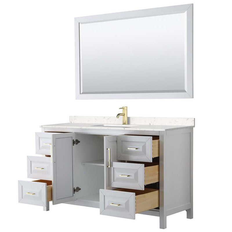 Daria 60 Inch Single Bathroom Vanity in White - Brushed Gold Trim - 9