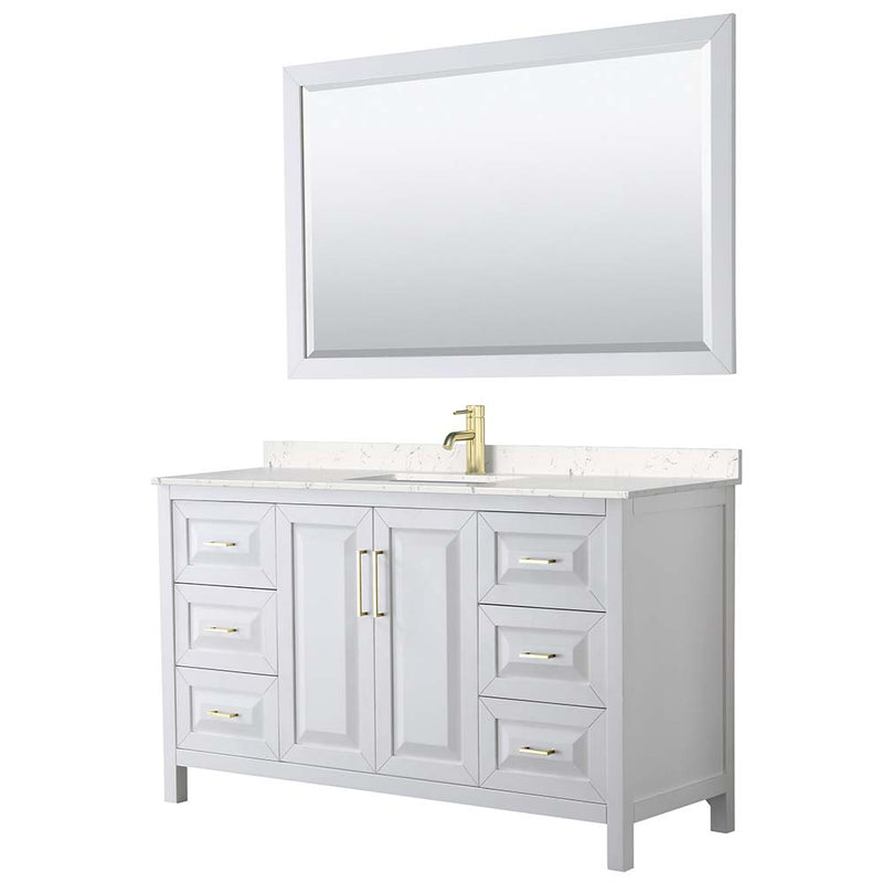 Daria 60 Inch Single Bathroom Vanity in White - Brushed Gold Trim - 8