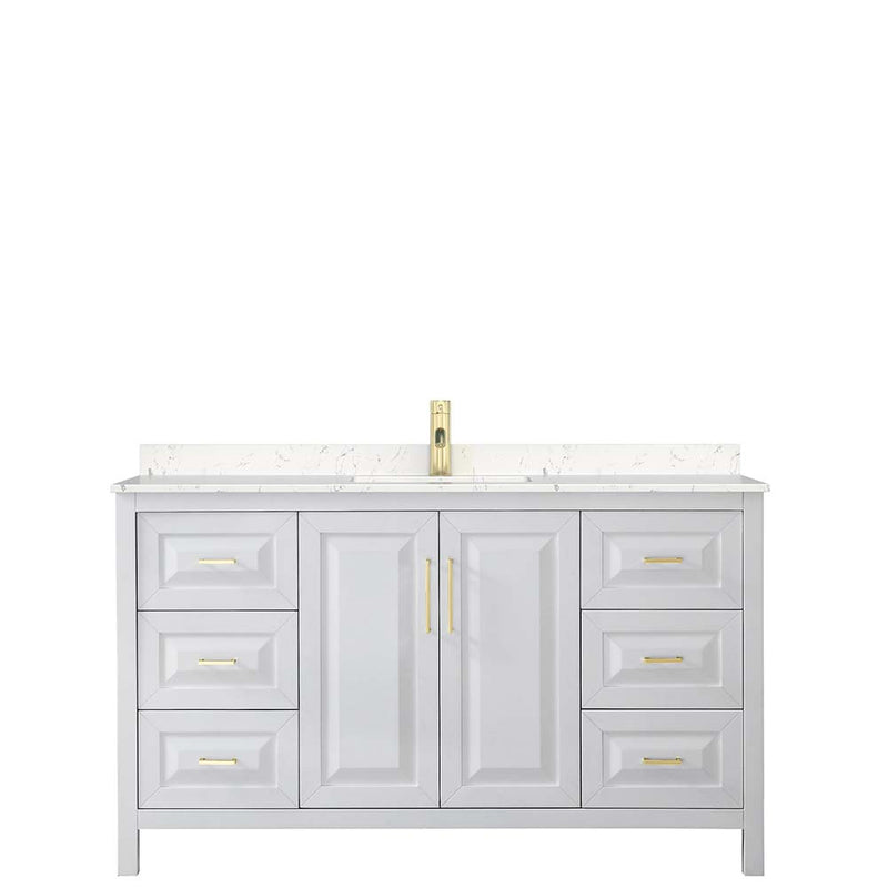 Daria 60 Inch Single Bathroom Vanity in White - Brushed Gold Trim - 6