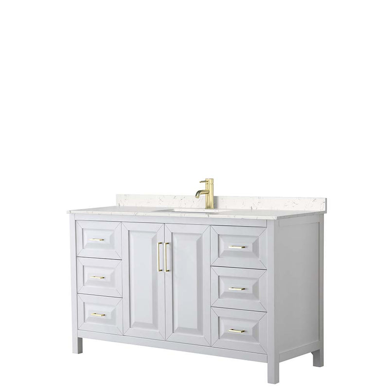 Daria 60 Inch Single Bathroom Vanity in White - Brushed Gold Trim - 4