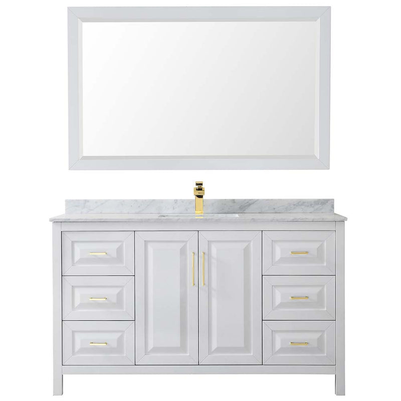 Daria 60 Inch Single Bathroom Vanity in White - Brushed Gold Trim - 19