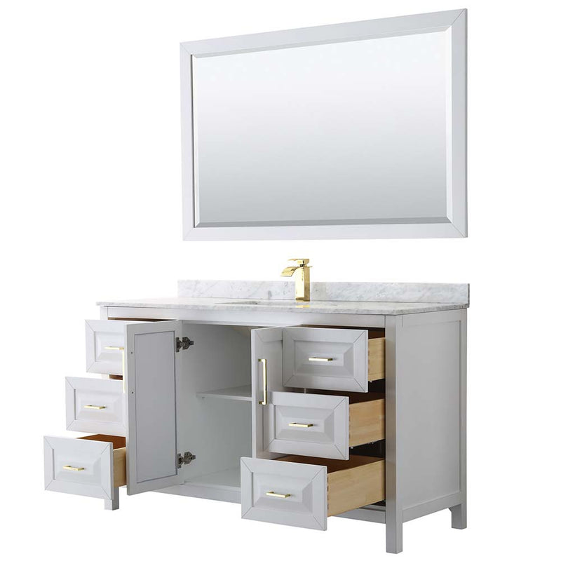 Daria 60 Inch Single Bathroom Vanity in White - Brushed Gold Trim - 18