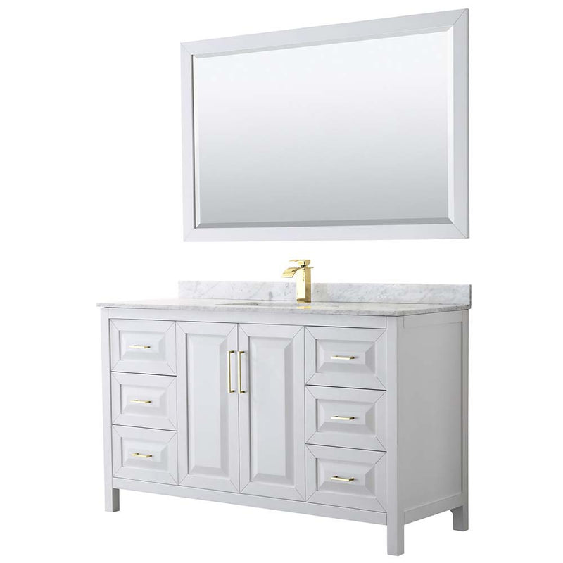 Daria 60 Inch Single Bathroom Vanity in White - Brushed Gold Trim - 17