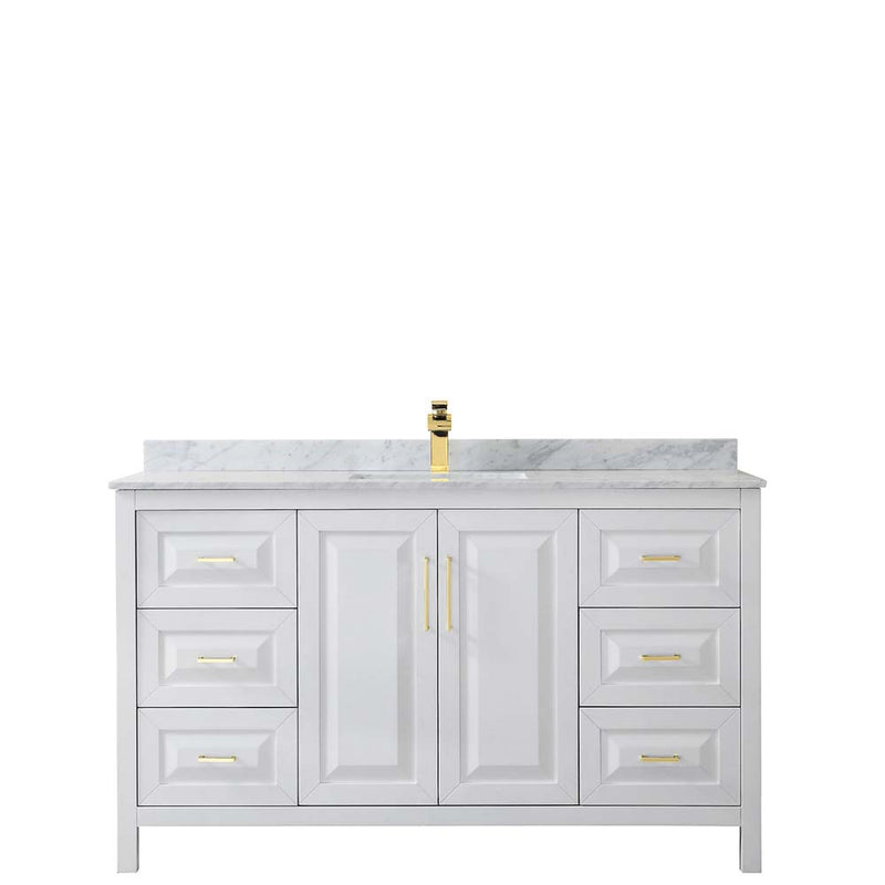 Daria 60 Inch Single Bathroom Vanity in White - Brushed Gold Trim - 15