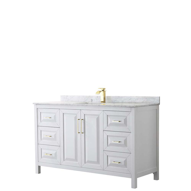 Daria 60 Inch Single Bathroom Vanity in White - Brushed Gold Trim - 13