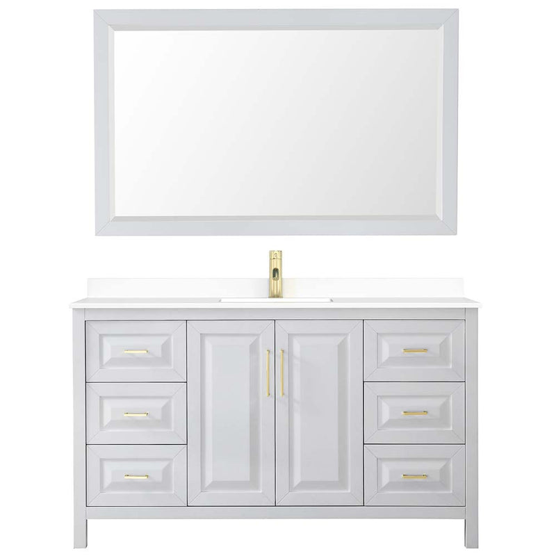 Daria 60 Inch Single Bathroom Vanity in White - Brushed Gold Trim - 28