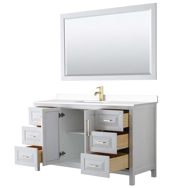 Daria 60 Inch Single Bathroom Vanity in White - Brushed Gold Trim - 27