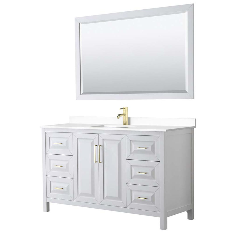 Daria 60 Inch Single Bathroom Vanity in White - Brushed Gold Trim - 26