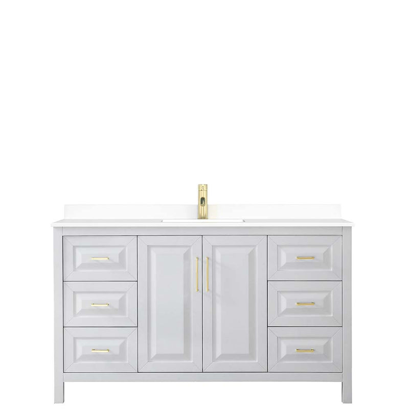 Daria 60 Inch Single Bathroom Vanity in White - Brushed Gold Trim - 24