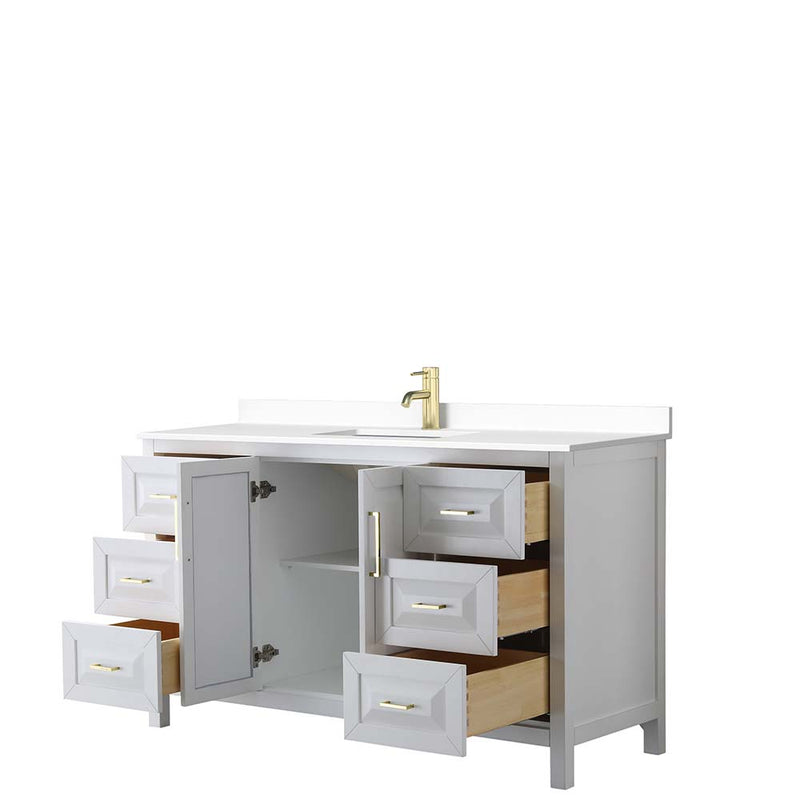 Daria 60 Inch Single Bathroom Vanity in White - Brushed Gold Trim - 23