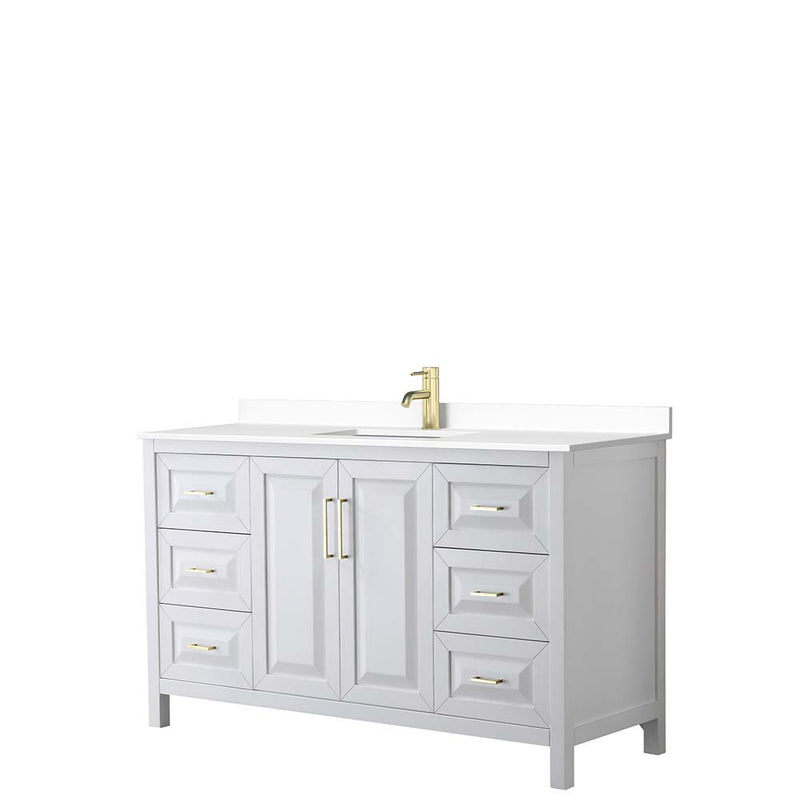 Daria 60 Inch Single Bathroom Vanity in White - Brushed Gold Trim - 22