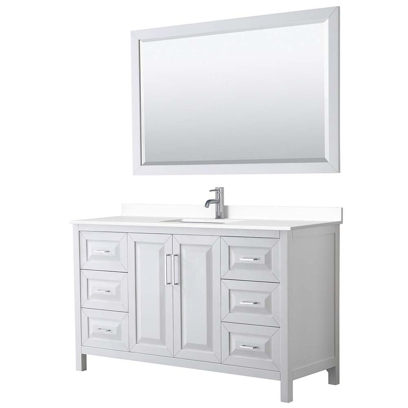 Daria 60 Inch Single Bathroom Vanity in White - Polished Chrome Trim - 26