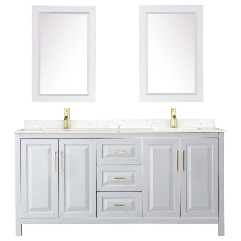 Daria 72 Inch Double Bathroom Vanity in White - Brushed Gold Trim - 15