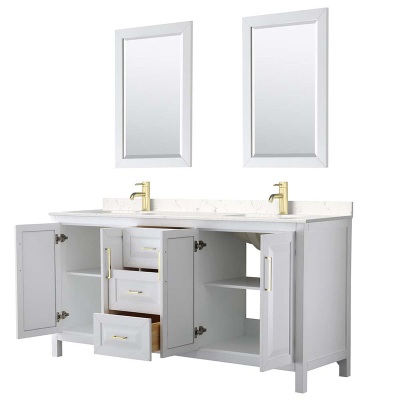 Daria 72 Inch Double Bathroom Vanity in White - Brushed Gold Trim - 14