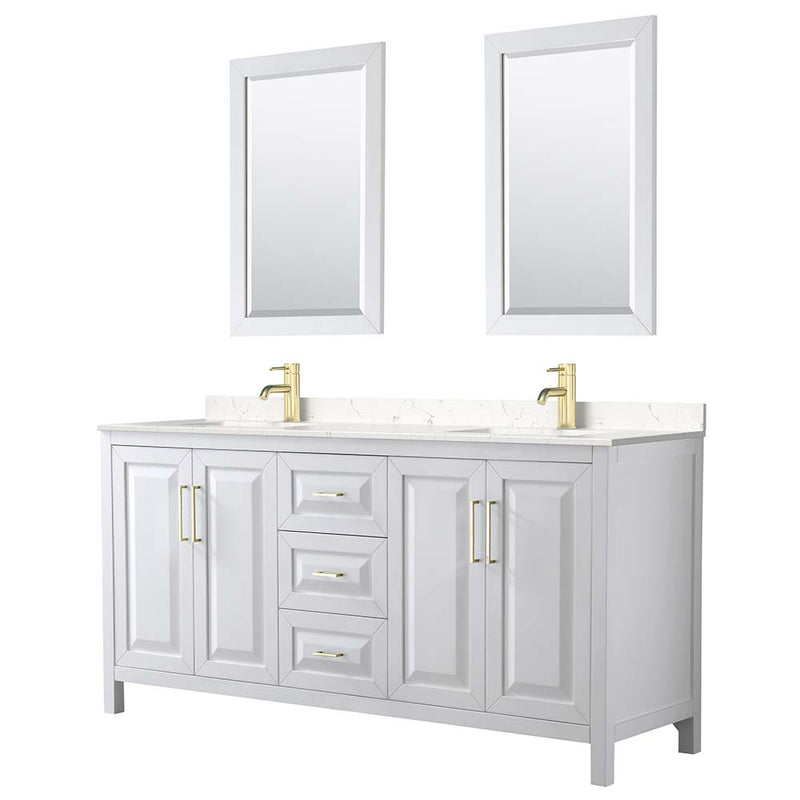 Daria 72 Inch Double Bathroom Vanity in White - Brushed Gold Trim - 13