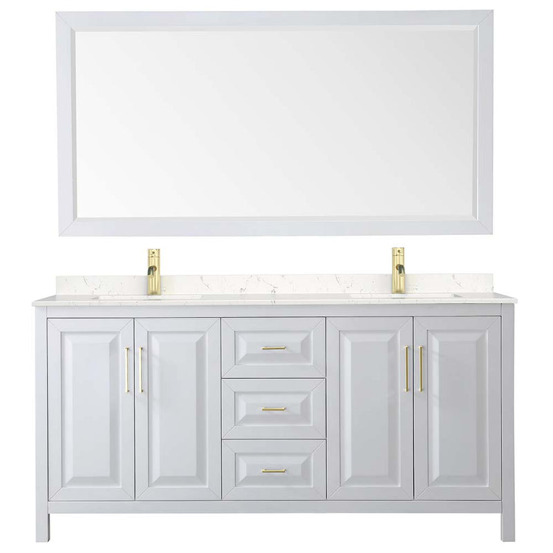 Daria 72 Inch Double Bathroom Vanity in White - Brushed Gold Trim - 20