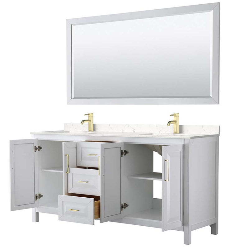 Daria 72 Inch Double Bathroom Vanity in White - Brushed Gold Trim - 19