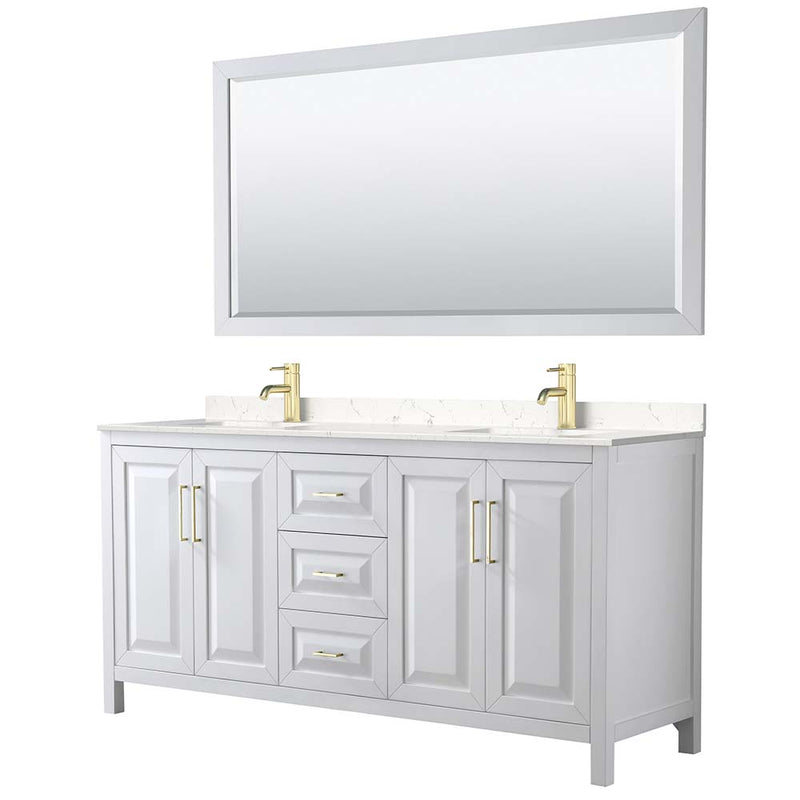 Daria 72 Inch Double Bathroom Vanity in White - Brushed Gold Trim - 18