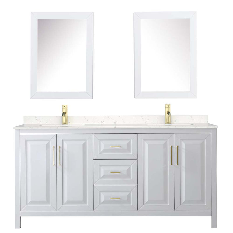 Daria 72 Inch Double Bathroom Vanity in White - Brushed Gold Trim - 25