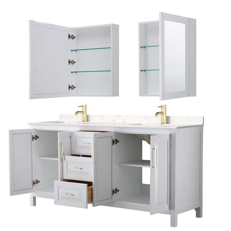 Daria 72 Inch Double Bathroom Vanity in White - Brushed Gold Trim - 24