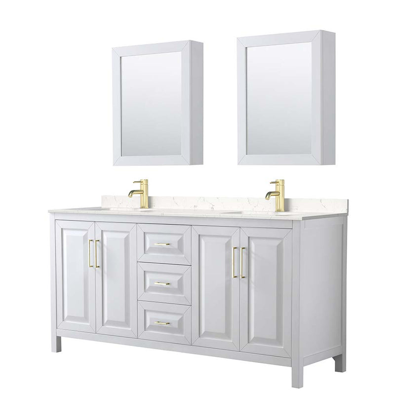 Daria 72 Inch Double Bathroom Vanity in White - Brushed Gold Trim - 23