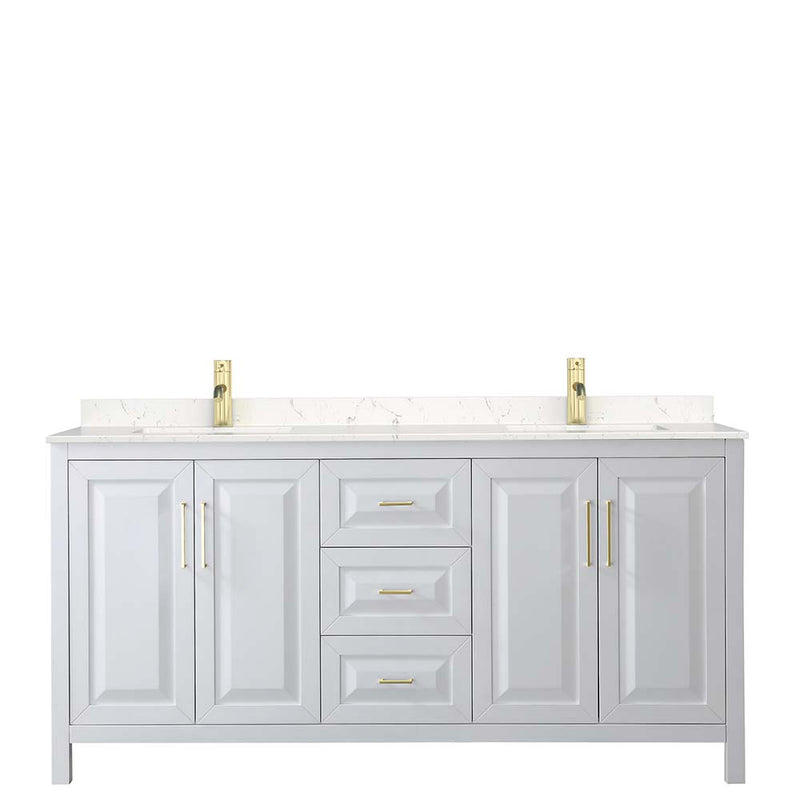 Daria 72 Inch Double Bathroom Vanity in White - Brushed Gold Trim - 11