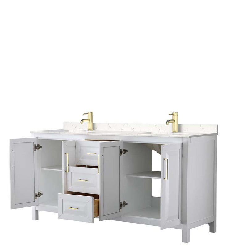 Daria 72 Inch Double Bathroom Vanity in White - Brushed Gold Trim - 10