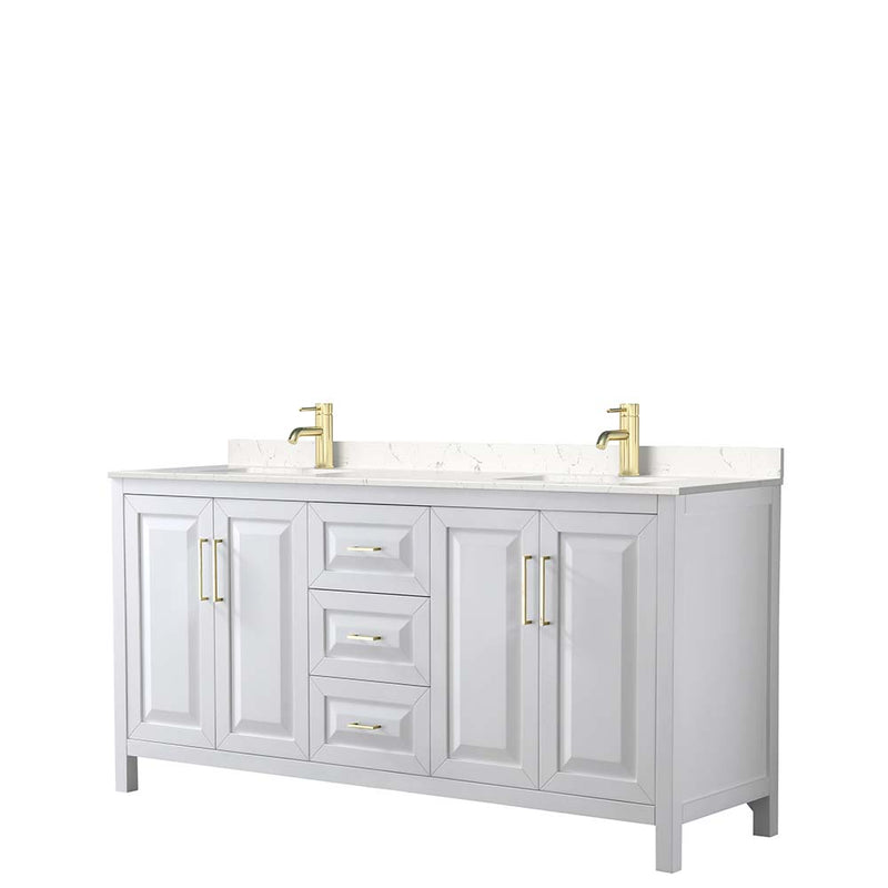 Daria 72 Inch Double Bathroom Vanity in White - Brushed Gold Trim - 9