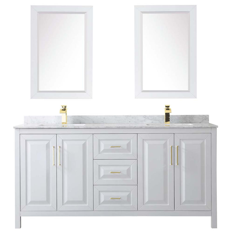 Daria 72 Inch Double Bathroom Vanity in White - Brushed Gold Trim - 34