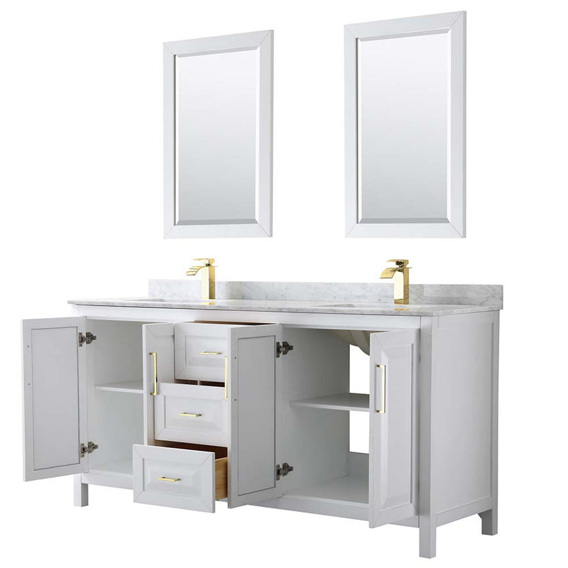 Daria 72 Inch Double Bathroom Vanity in White - Brushed Gold Trim - 33