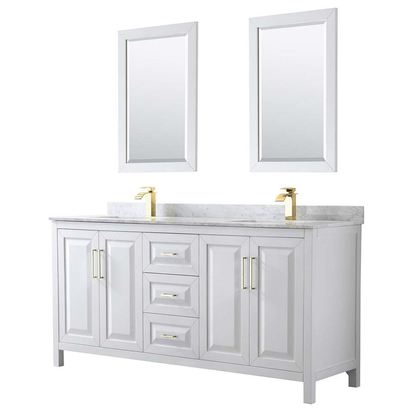 Daria 72 Inch Double Bathroom Vanity in White - Brushed Gold Trim - 32