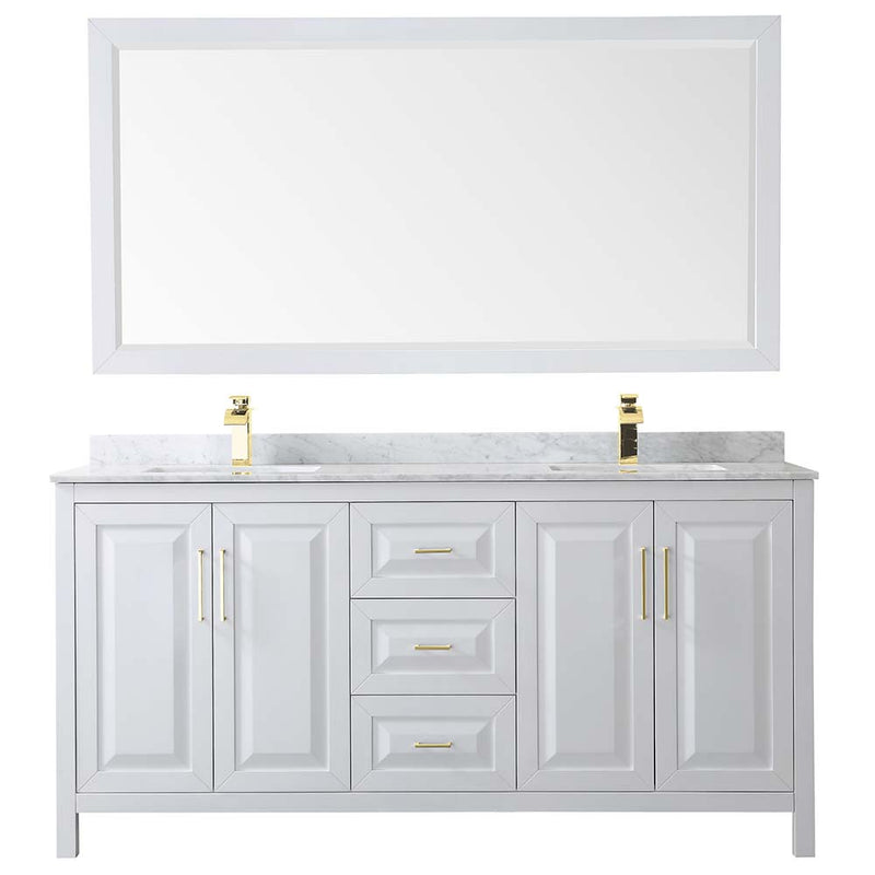 Daria 72 Inch Double Bathroom Vanity in White - Brushed Gold Trim - 39