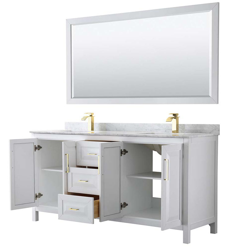 Daria 72 Inch Double Bathroom Vanity in White - Brushed Gold Trim - 38