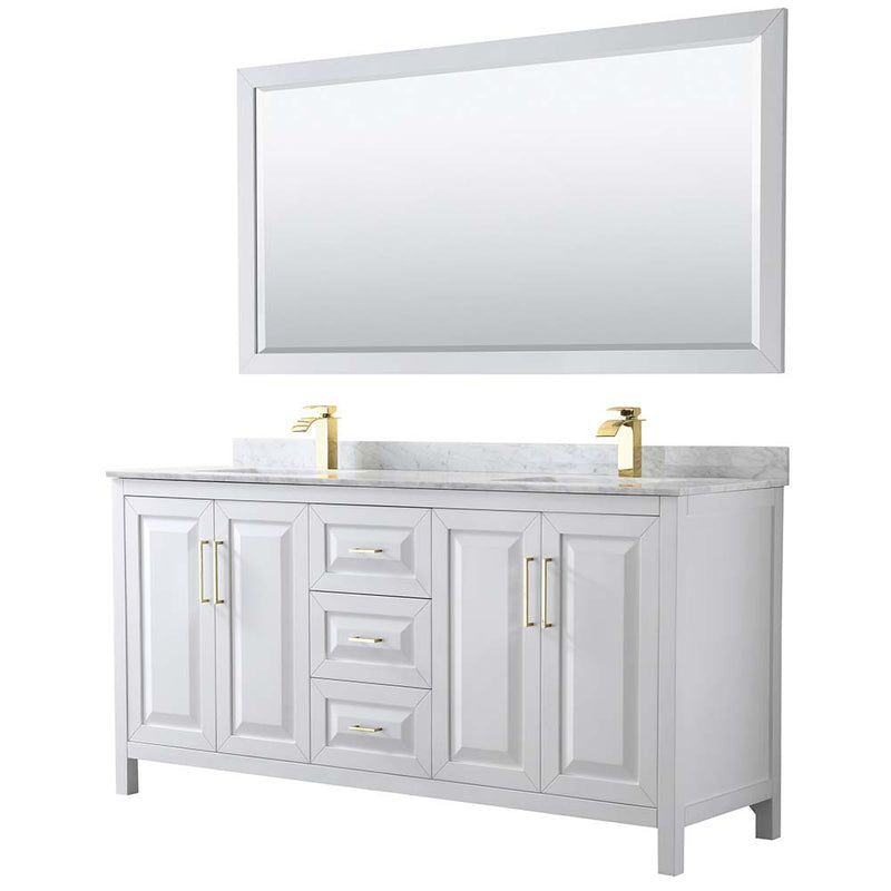 Daria 72 Inch Double Bathroom Vanity in White - Brushed Gold Trim - 37