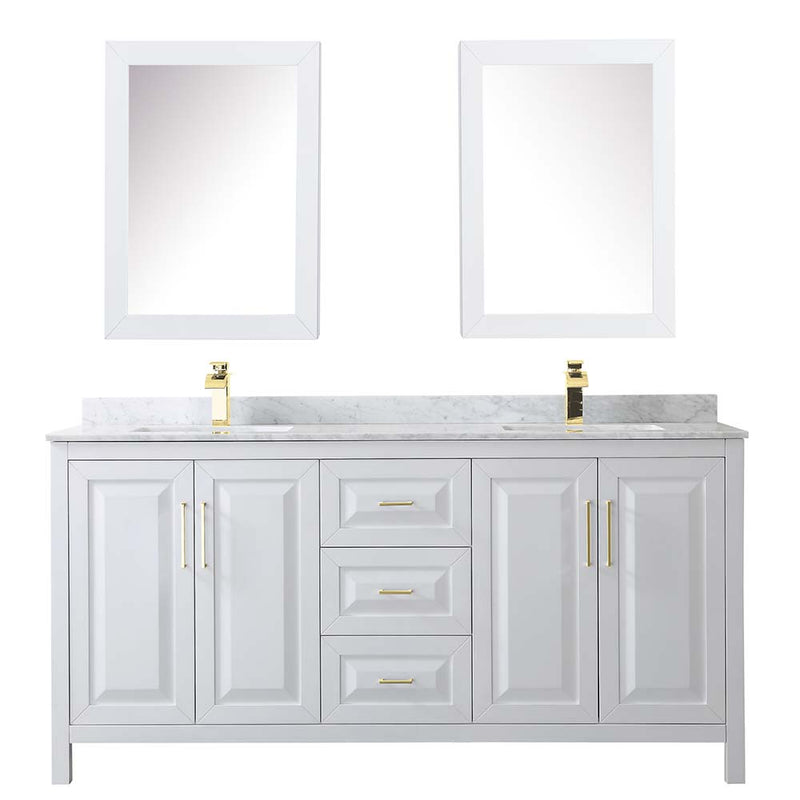 Daria 72 Inch Double Bathroom Vanity in White - Brushed Gold Trim - 44