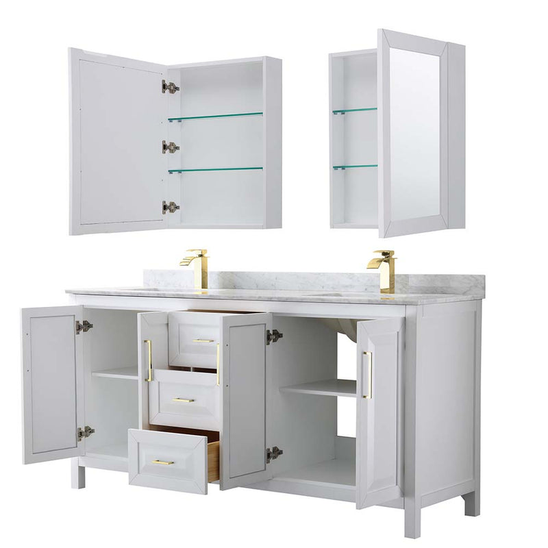 Daria 72 Inch Double Bathroom Vanity in White - Brushed Gold Trim - 43