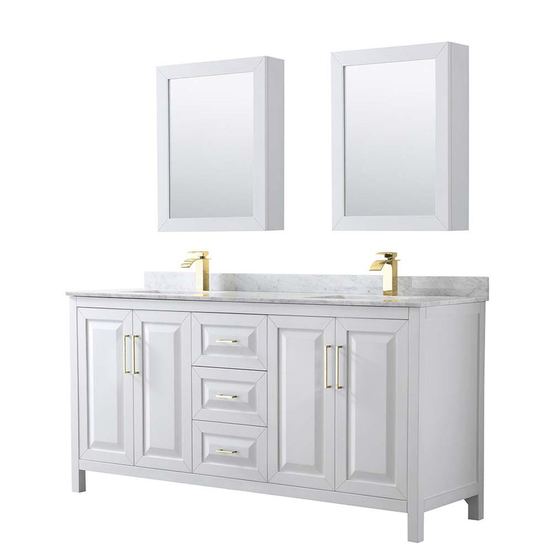 Daria 72 Inch Double Bathroom Vanity in White - Brushed Gold Trim - 42