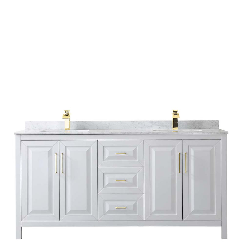 Daria 72 Inch Double Bathroom Vanity in White - Brushed Gold Trim - 30