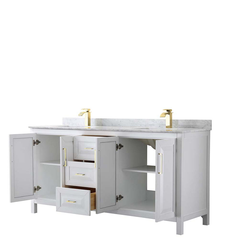 Daria 72 Inch Double Bathroom Vanity in White - Brushed Gold Trim - 29