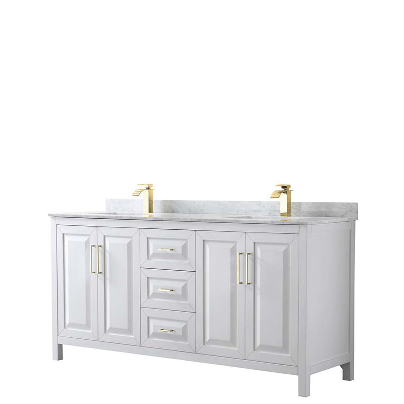 Daria 72 Inch Double Bathroom Vanity in White - Brushed Gold Trim - 28