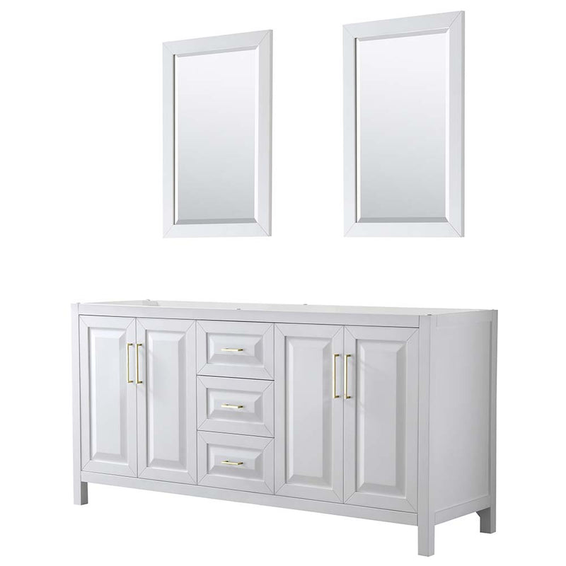 Daria 72 Inch Double Bathroom Vanity in White - Brushed Gold Trim - 2