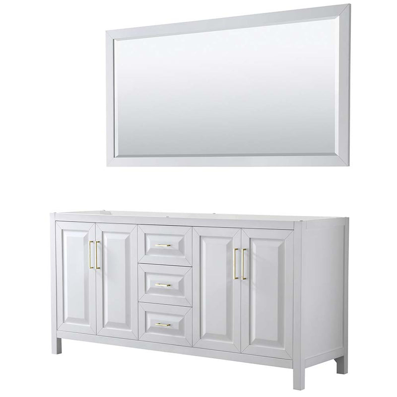 Daria 72 Inch Double Bathroom Vanity in White - Brushed Gold Trim - 4