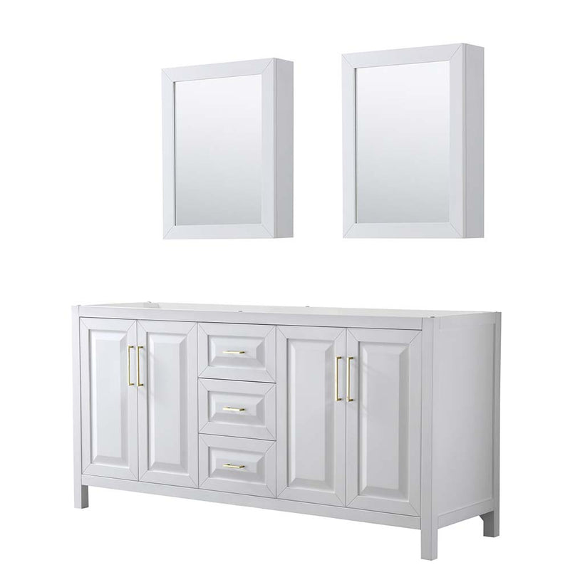 Daria 72 Inch Double Bathroom Vanity in White - Brushed Gold Trim - 6
