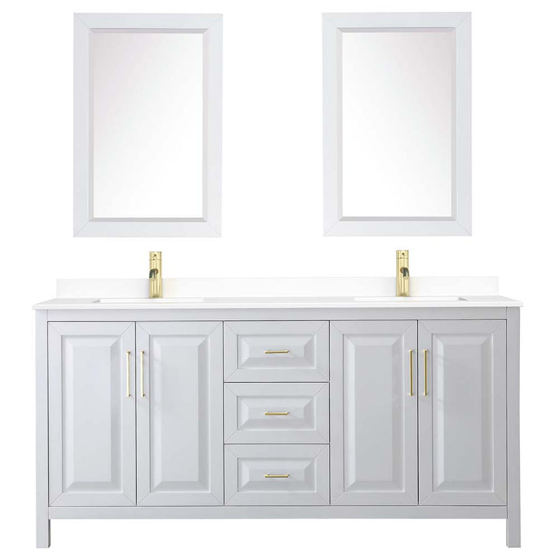 Daria 72 Inch Double Bathroom Vanity in White - Brushed Gold Trim - 53