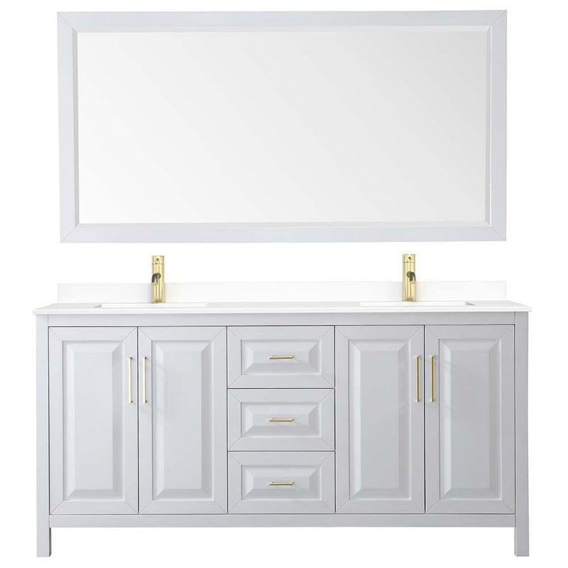 Daria 72 Inch Double Bathroom Vanity in White - Brushed Gold Trim - 58