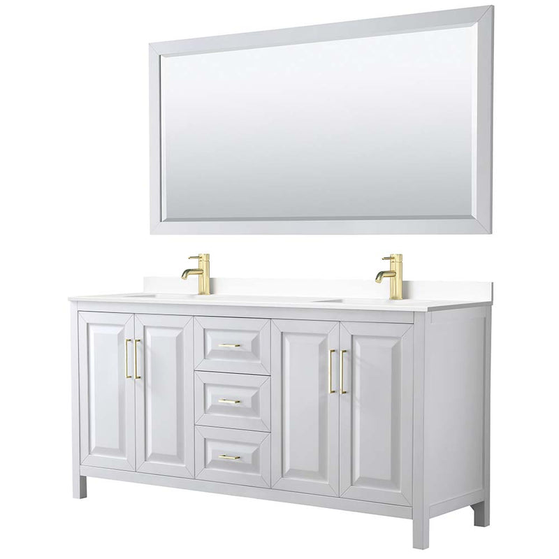 Daria 72 Inch Double Bathroom Vanity in White - Brushed Gold Trim - 56